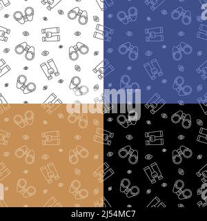 set of seamless patterns with binoculars to observe distant objects. Ornament for decoration and printing on fabric. Design element. Vector Stock Vector