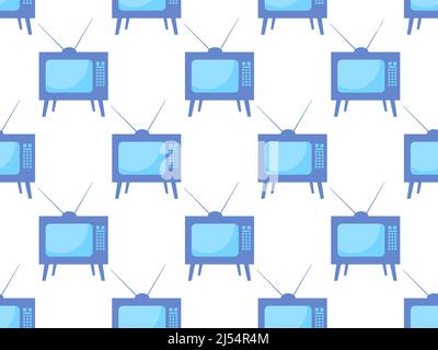 Seamless pattern with old TV with antenna in flat style. Vintage TV with buttons. Design for banners, posters and promotional items. Vector illustrati Stock Vector