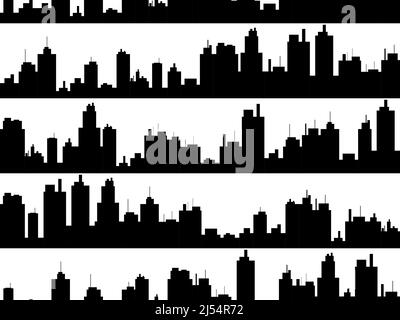 Black outline of the urban landscape on a white background seamless pattern. City skyscrapers skyline for print, posters and promotional materials. Ve Stock Vector