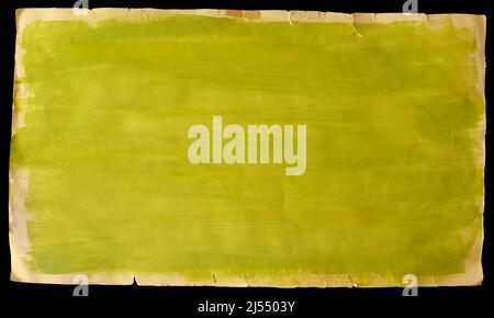 Empty old  damaged paper poster and cardboard photo template. Green rough grungy  scratched  and torn ripped textured surface. Stock Photo