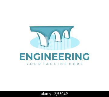 Old bridge over the river, engineering and construction, logo design. Architecture, engineering structure and river crossing, vector design Stock Vector
