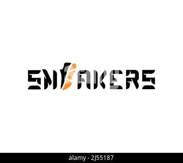 Sneakers, sports shoes, shoes, wordmark, lettering and typography, logo design. Fashion shoes, running shoes for running, vector design Stock Vector