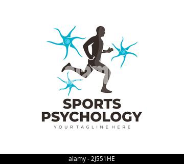 Sports psychology, neurons, runner and sports, logo design. Active lifestyle, mental function, medicine and neurology, vector design and illustration Stock Vector