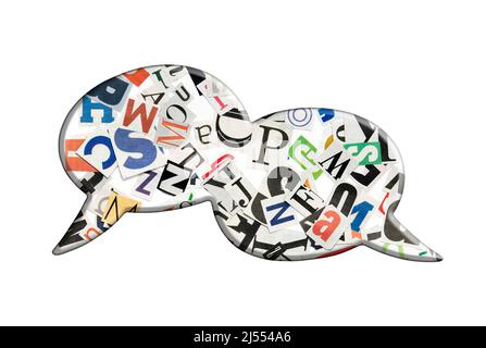 Pair of speech bubbles with letters isolated on white background Stock Photo