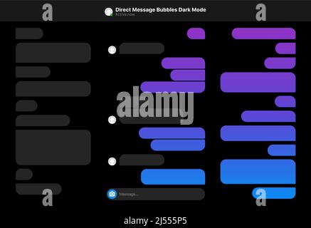 Vector illustration of different size and gradient colors direct message bubbles in dark mode Stock Vector