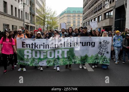 Berlin, Germany. 20th Apr, 2022. People gathered in Berlin to celebrate the green herb on today's global 420 cannabis weed day. (Photo by Michael Kuenne/PRESSCOV/Sipa USA) Credit: Sipa USA/Alamy Live News Stock Photo