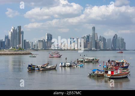 Fishing boats in harbour, Panama City, Panama Province, Republic of Panama Stock Photo