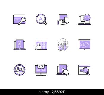 Digital data - modern line design style icons set Stock Vector