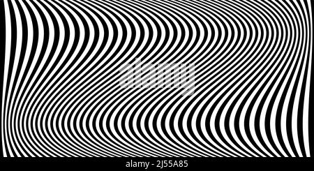 Black wavy stripes banner. Psychedelic Africa zebra lines. Abstract pattern. Texture with wavy stripy curves. Optical art background. Wave black lines Stock Vector