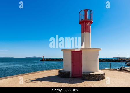 Red semaphore in Marseillan, in Hérault, in Occitanie, France Stock Photo