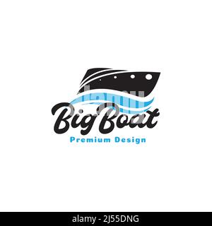 ship boat with ocean simple logo design, vector graphic symbol icon illustration creative idea Stock Vector