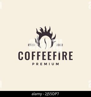 coffee bean with fire roasted vintage logo design, vector graphic symbol icon illustration creative idea Stock Vector