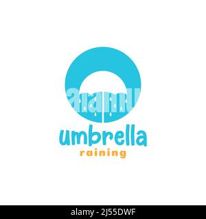 negative space circle with umbrella rain logo design, vector graphic symbol icon illustration creative idea Stock Vector