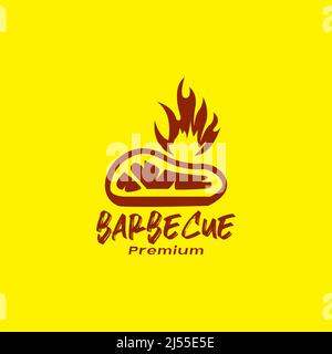 beef meat with fire flame roasted logo design vector graphic symbol icon illustration creative idea Stock Vector