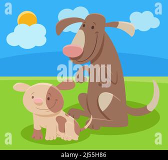 Cartoon illustration of dog mom animal character with little puppy Stock Vector