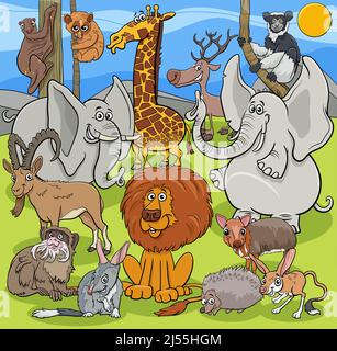 Cartoon illustrations of funny wild animals characters group Stock Vector