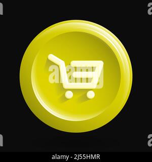 Shopping Icon. Yellow Round Button. Vector illustration Stock Vector