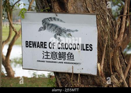 Beware of Crocodiles sign in Sri Lanka Stock Photo