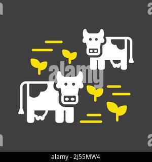 Cow on a pasture glyph icon. Agriculture sign. Graph symbol for your web site design, logo, app, UI. Vector illustration, EPS10. Stock Vector