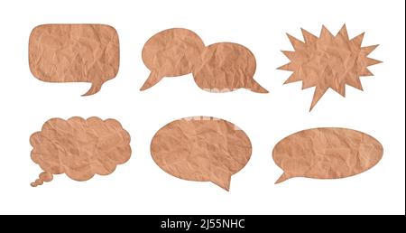 Group of blank recycled paper speech bubbles isolated on white background with clipping path Stock Photo