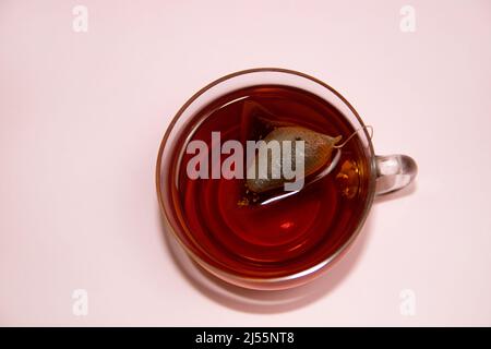 Glass cup of tea top view Stock Photo