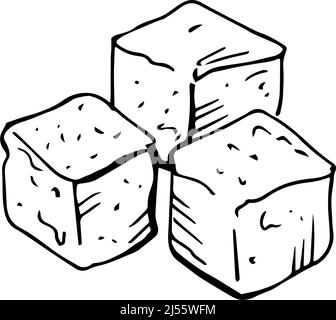 Refined sugar cubes thin black lines on a white background - Vector illustration Stock Vector