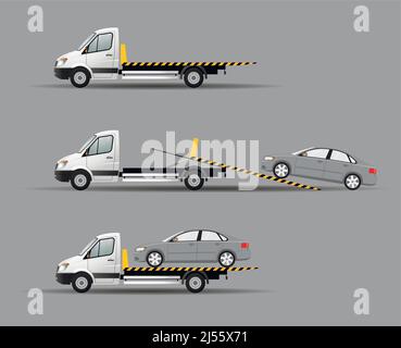 Tow truck. The process of loading a faulty car for evacuation. Flat vector illustration. Stock Vector