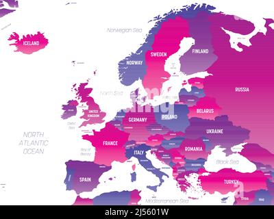 Europe map detailed political map with lables Stock Vector