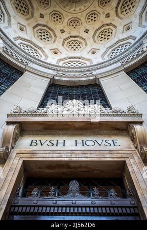 Bush House London - the Portico of Bush House in Kingsway, now part of Kings College Strand Campus, previously the HQ of the BBC World Service. Stock Photo
