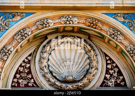 Shell motif bas-relief at the Budapest Hall of Art in Heroes' Square, Hungary. Stock Photo