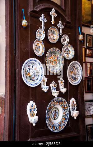 Hungarian ceramics in old town Buda in Budapest, Hungary. Stock Photo