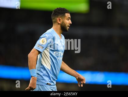 City Stadium, Manchester, UK. 20th Apr, 2022. Premier League football, Manchester City versus Brighton and Hove Albion; Riyad Mahrez of Manchester City Credit: Action Plus Sports/Alamy Live News