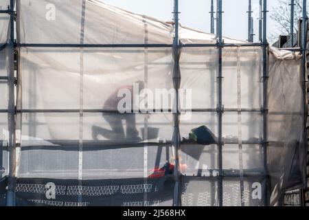 Construction site, scaffolding, working on scaffolding, bridge pier Germany Stock Photo