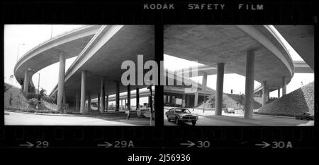 Black and white proof sheet with Kodak film images of the freeway in Los Angeles, CA Stock Photo