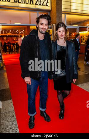 Berlin, Germany. 20th Apr, 2022. Maximilian Befort and company come to the opening of the film festival 'achtung berlin'. The festival opens with the documentary 'Als Susan Sontag im Publikum saß' at Kino International. Credit: Gerald Matzka/dpa/Alamy Live News Stock Photo