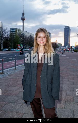 Berlin, Germany. 20th Apr, 2022. Luise Helm comes to the opening of the film festival 'achtung berlin'. The festival opens with the documentary 'Als Susan Sontag im Publikum saß' at Kino International. Credit: Gerald Matzka/dpa/Alamy Live News Stock Photo