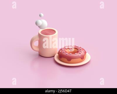 Coffee with 3D donut. 3D render Stock Photo