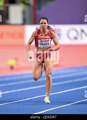 Maria Isabel Perez participating in the Belgrade 2022 World Indoor Championships in the 60 meters. Stock Photo