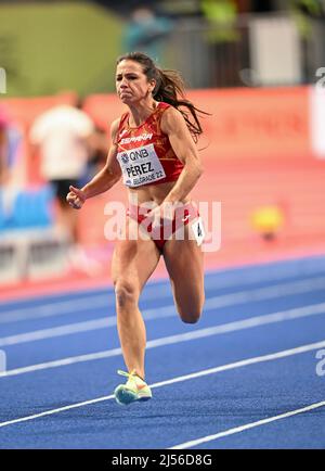 Maria Isabel Perez participating in the Belgrade 2022 World Indoor Championships in the 60 meters. Stock Photo