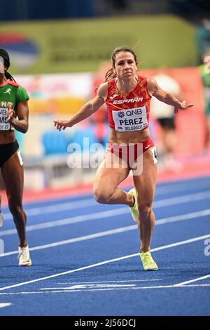 Maria Isabel Perez participating in the Belgrade 2022 World Indoor Championships in the 60 meters. Stock Photo