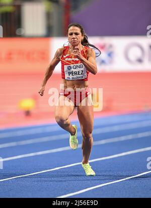 Maria Isabel Perez participating in the Belgrade 2022 World Indoor Championships in the 60 meters. Stock Photo