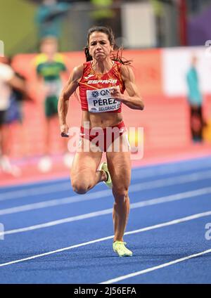 Maria Isabel Perez participating in the Belgrade 2022 World Indoor Championships in the 60 meters. Stock Photo