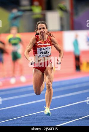 Maria Isabel Perez participating in the Belgrade 2022 World Indoor Championships in the 60 meters. Stock Photo