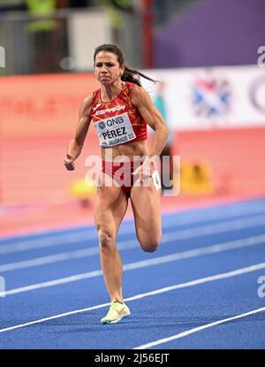 Maria Isabel Perez participating in the Belgrade 2022 World Indoor Championships in the 60 meters. Stock Photo