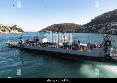 River Dart, South Devon, England, UK. 2022. The lower passenger and vehicle ferry crossing the River Dart from Dartmouth to Kingswear, Devon, UK. Stock Photo