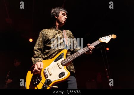 Newcastle UK, 20th April 2022, Johnny Marr plays intimate gig in Newcastle at Northumbria University students union ahead of his UK tour with Blondie Stock Photo