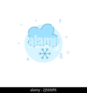 Snowing weather forecast vector icon. Flat illustration. Filled line style. Blue monochrome design. Editable stroke. Adjust line weight. Stock Vector