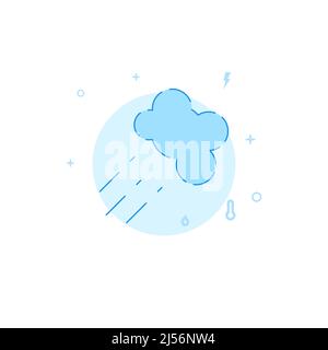 Heavy rain weather forecast vector icon. Flat illustration. Filled line style. Blue monochrome design. Editable stroke. Adjust line weight. Stock Vector