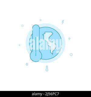 Global warming weather forecast vector icon. Flat illustration. Filled line style. Blue monochrome design. Editable stroke. Adjust line weight. Stock Vector
