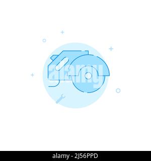 Hand circular saw vector icon. Flat illustration. Filled line style. Blue monochrome design. Editable stroke. Adjust line weight. Stock Vector